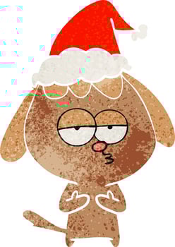 retro cartoon of a bored dog wearing santa hat vector