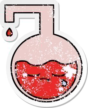distressed sticker of a cute cartoon science experiment vector