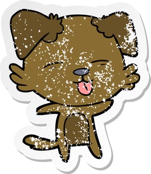 distressed sticker of a cartoon dog sticking out tongue vector