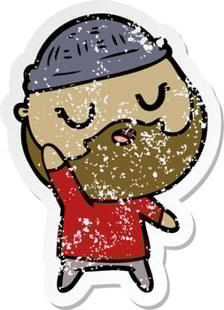 distressed sticker of a cute cartoon man with beard vector