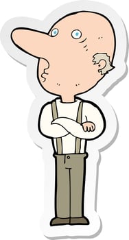 sticker of a cartoon old man with folded arms vector