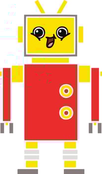 flat color retro cartoon robot vector