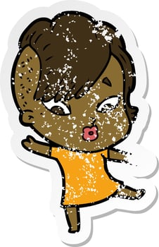 distressed sticker of a cartoon surprised girl vector