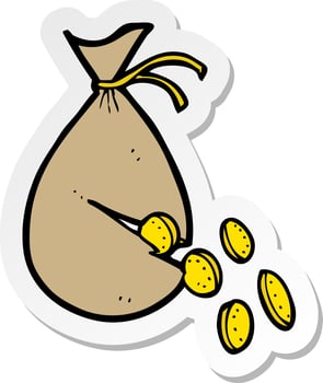 sticker of a cartoon money in bag vector