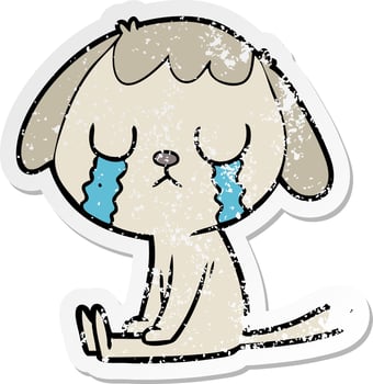 distressed sticker of a cute cartoon dog crying vector