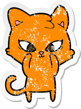 distressed sticker of a cute cartoon cat vector
