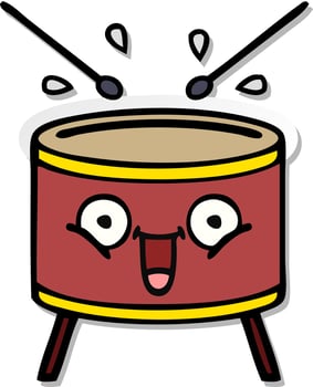 distressed sticker of a cute cartoon drum vector
