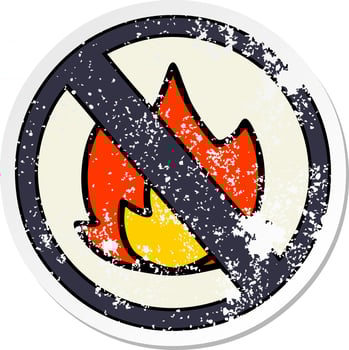 distressed sticker of a cute cartoon no fire sign vector