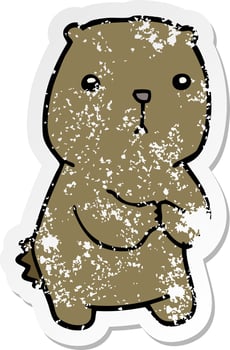 distressed sticker of a cartoon worried bear vector