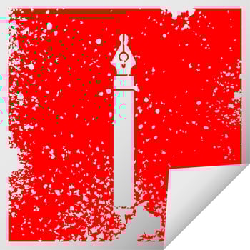 quirky distressed square peeling sticker symbol ink pen vector