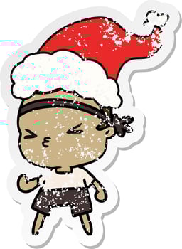 christmas distressed sticker cartoon of kawaii boy vector