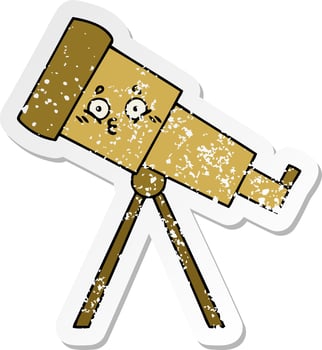 distressed sticker of a cute cartoon telescope vector