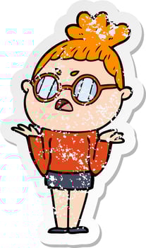 distressed sticker of a cartoon annoyed woman vector