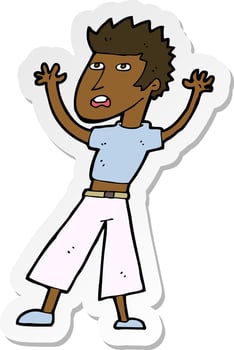 sticker of a cartoon man panicking vector