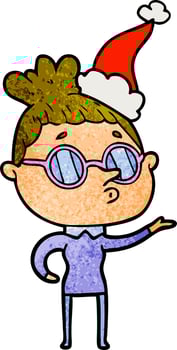textured cartoon of a woman wearing glasses wearing santa hat vector