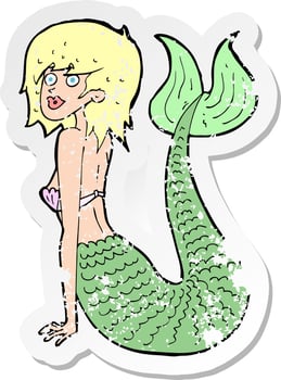 retro distressed sticker of a cartoon mermaid vector