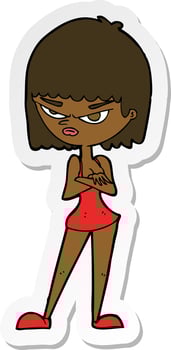 sticker of a cartoon angry woman vector