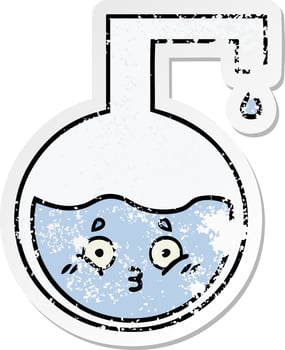 distressed sticker of a cute cartoon science experiment vector