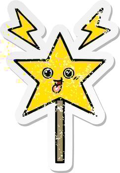 distressed sticker of a cute cartoon magic wand vector