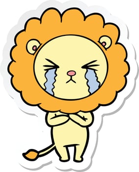 sticker of a cartoon crying lion vector
