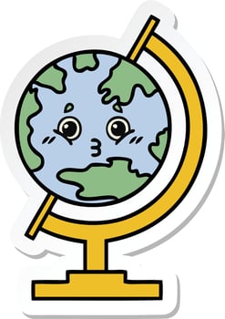 sticker of a cute cartoon globe of the world vector