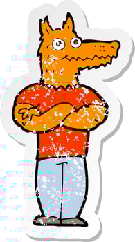 retro distressed sticker of a cartoon fox man vector