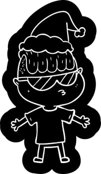cartoon icon of a boy wearing sunglasses wearing santa hat vector
