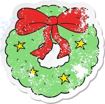 retro distressed sticker of a cartoon christmas wreath vector