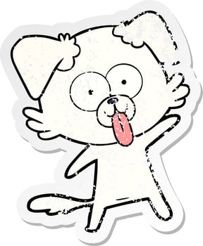 distressed sticker of a cartoon dog with tongue sticking out vector