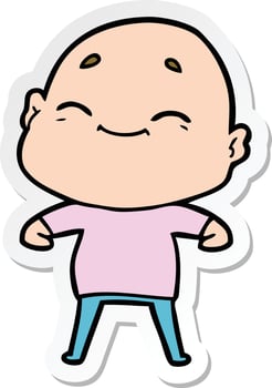 sticker of a happy cartoon bald man vector