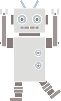 flat color retro cartoon dancing robot vector