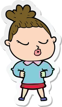sticker of a cartoon calm woman vector