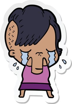 sticker of a cartoon crying girl vector