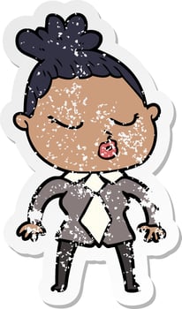 distressed sticker of a cartoon calm woman vector