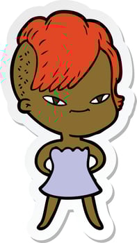 sticker of a cute cartoon girl with hipster haircut vector