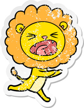distressed sticker of a cartoon running lion vector