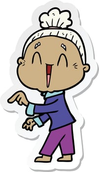 sticker of a cartoon happy old lady vector