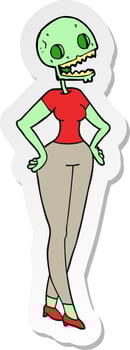 sticker of a cartoon zombie woman vector