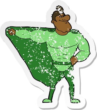retro distressed sticker of a funny cartoon superhero vector