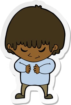 sticker of a cartoon shy boy vector