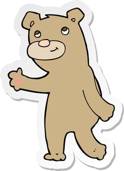 sticker of a cartoon happy waving bear vector