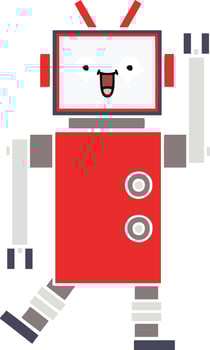 flat color retro cartoon happy robot vector