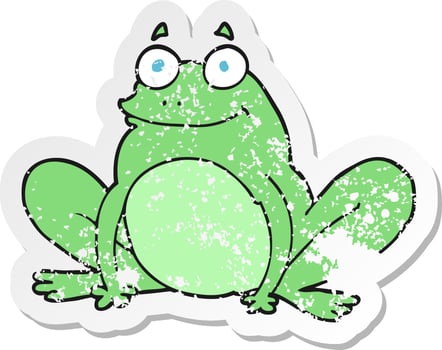 retro distressed sticker of a cartoon happy frog vector