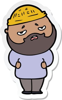 sticker of a cartoon worried man with beard vector