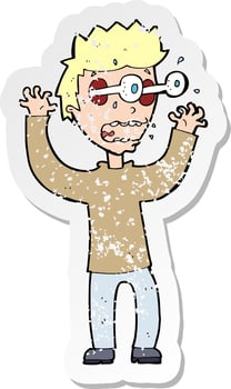 retro distressed sticker of a cartoon terrified man vector