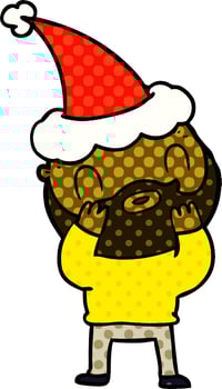 comic book style illustration of a bearded man wearing santa hat vector