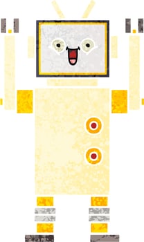 retro illustration style cartoon happy robot vector
