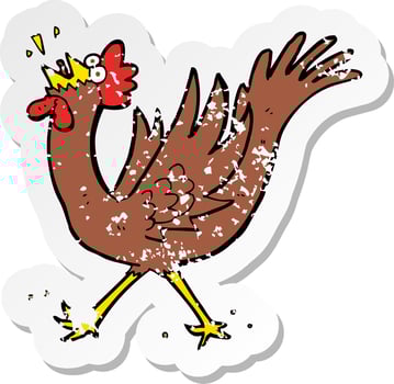 retro distressed sticker of a cartoon rooster vector