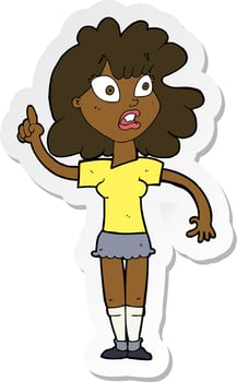sticker of a cartoon woman making point vector