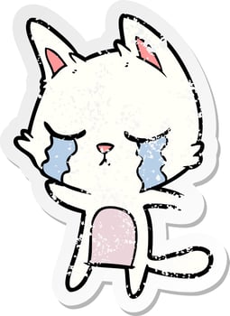 distressed sticker of a crying cartoon cat vector